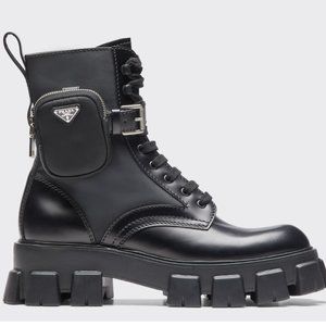 SOLD! NEW WITH BOX!! Prada Monolith leather and Re-Nylon boots with pouches